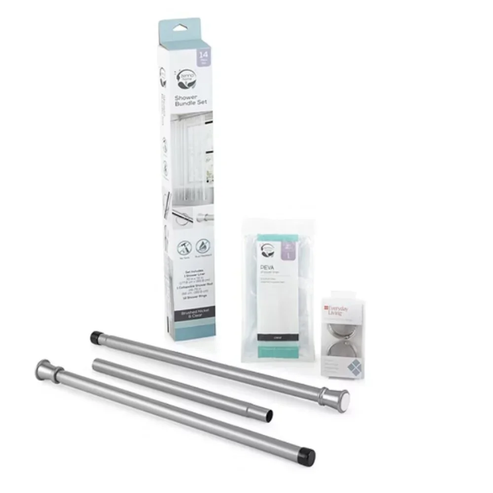 NWT Zenna Home 14 Piece Shower Rod Bundle Set Curtain Rings 70-72 In $50 FLD238
